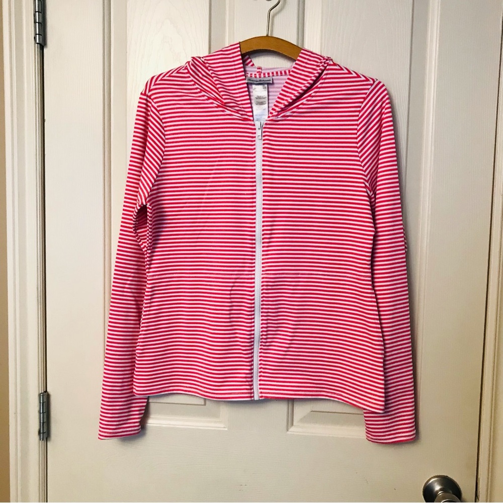 Tommy Bahama Red and White Striped Swim Top Hoodie Size Large